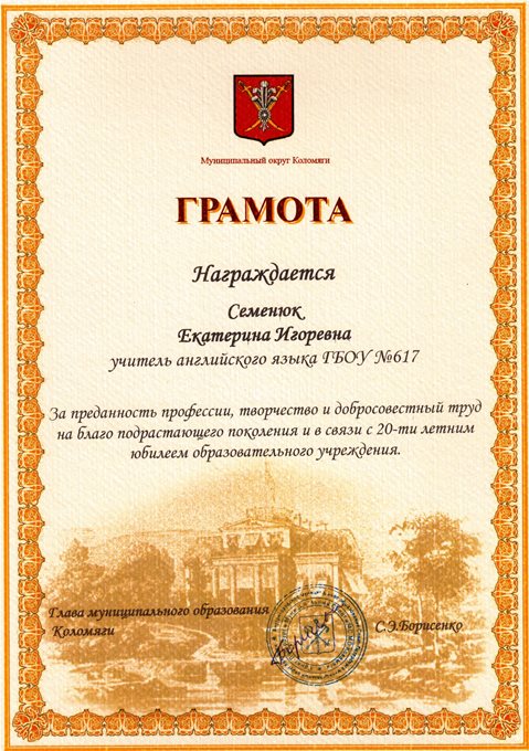 2013-2014 Семенюк Е.И. (20 лет школе)